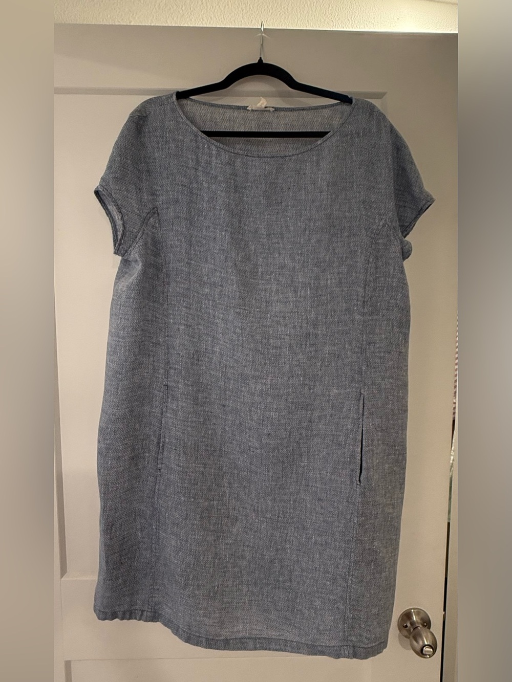 Eileen Fisher Organic Linen Women’s shift dress sz Large in blue